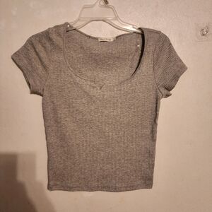 Heart & Hips Ribbed Gray Short Sleeve Shirt Size L NWOT